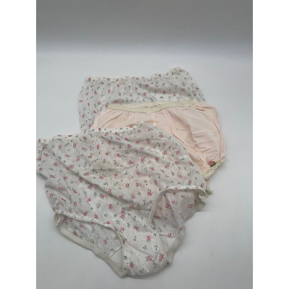 Vintage Lot of 3 White & Pink Floral Print Ladies Acetate Panty Full Cut Granny